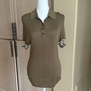 Rag& Bone Olive Ribbed Polo Top